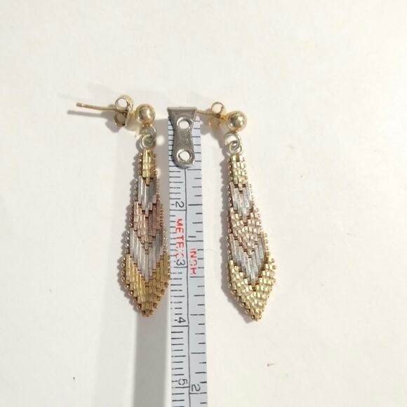 14k yellow rose gold Sterling Silver 925 Dangle Drop Earrings Tri Tone Posts - Picture 6 of 7